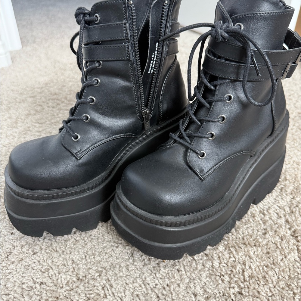 Demonia Black Platform Combat Boots - Picture 2 of 5